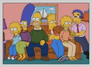 The Simpsons 14 years later. Maggie is 15, Marge is 50, Homer is 53, Bart and Milhouse are 24, and Lisa is 22 and is in a relationship with Milhouse. 2025