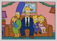 The Simpsons a year later. Maggie is 2, Marge is 37, Homer is 40, Bart is 11, Lisa is 9, and Abe is gone, either cryogenically frozen, or simply absent, and is 84. 2012