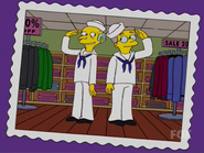 Burns and Smithers salute as sailors while on a shopping spree