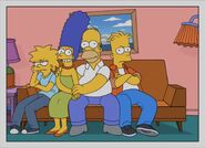 The Simpsons 18 years later. Maggie is 19, Marge is 54, Homer is 57, and Bart is 28. Maggie looks angry. 2029