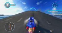 Sonic driving up the ramp leading to a jet transformation gate.