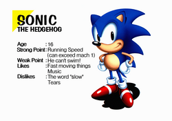 In-game screenshot of Sonic Jam's profile of Sonic