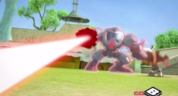 The mech suit firing a laser, from "Mech Suits Me".