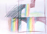 Sketches of rainbow waterfalls intended for Dubious Depths.