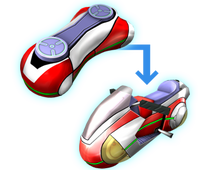 The Red Rock transforming into an Bike-type, from Sonic Riders: Zero Gravity