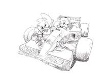 Original sketch used for for a race car puzzle, by Takumi Miyake