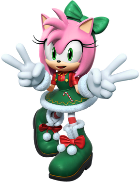 Amy in her "Jingle Belle" outfit, from Sonic Forces: Speed Battle.