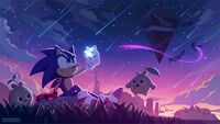 Sonic holding a star piece during a Starfall, from Sonic Channel