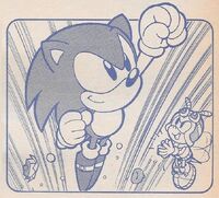 Charmy, along with Sonic in the The Adventures of SONIC the Hedgehog stories. Art by Norihiro Matsubara.