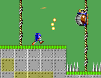 Sonic fighting Tree Crawler Boss.