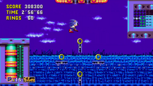 The same section now with additional dropping platforms, from the 2011 remaster of Sonic the Hedgehog CD.