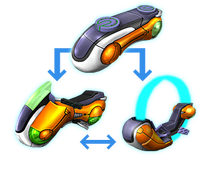 A diagram of the Road Star transforming into either a Bike type or a Wheel type.