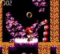 Knuckles, one of the playable characters, in the third Zone of Sonic Blast, Red Volcano