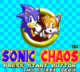 The title screen of the Sega Game Gear version of Sonic Chaos.