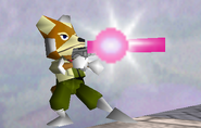 Fox using the Blaster in Super Smash Bros.