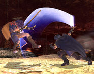 Marth countering Ike's attack in Super Smash Bros.Brawl.