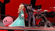 Joker with Bayonetta Rosalina and Kirby in the Mementos stage.