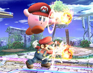 Kirby and Mario using Fireball in Brawl.