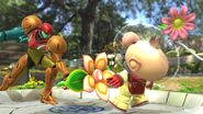 Samus hitting Olimar in Smash 4.