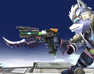 A closer view of Wolf's Blaster in Super Smash Bros. Brawl.