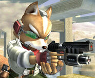 A close view of Fox's Blaster in Super Smash Bros. Brawl.