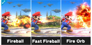 The three variations of Mario's Fireballs.