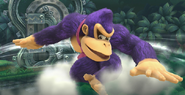 Donkey Kong using Spinning Kong in midair in Super Smash Bros. for Wii U