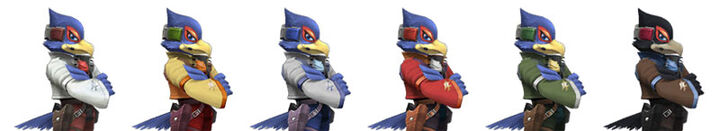 Falco's changeable clothing in Super Smash Bros. Brawl.