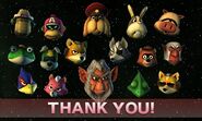 Yaru de Pon appears with the other main characters in the Star Fox 64 3D Expert Mode ending.