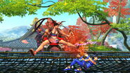 Ibuki Staggering Ling Xiaoyu with a counter hit in Street Fighter X Tekken.