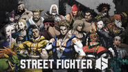 Artwork of the 18 fighters of the game's launch roster from the opening movie of the game's World Tour mode.