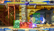 Bad Spray's hitboxes in Street Fighter Alpha 3, hitting Sodom.