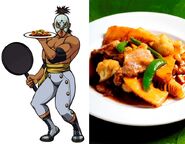 Platillo de El Fuerte "Miracle Pork and Bamboo Amazu Stir Fry" para el menú temático de Street Fighter IV, Saikyo no Corabo Meshi.[2]