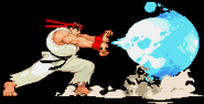 Ryu releasing a Hadoken in the Marvel vs. Capcom series.