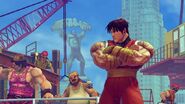 Hugo in the background of the Metro City stage in Super Street Fighter IV.