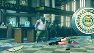 Cammy getting knocked into the City in Chaos's right knockout zone (primary area).