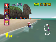 Toad mentre corre sulla pista in Mario Kart 64