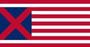 A proposed national flag by Timothy Richards featuring the "Twelve Day Banner" of the at the time still-occupied East Vertania, which symbolises the Confederacy's freedom of Union occupation, with a "Battle Cross" flag as the canton, which is a homage to a variant of the "Stainless Banner"