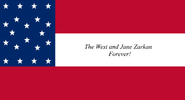 "The West and Jane Zarkan Forever!" flag, 20-star "Stars and Bars" battle flag of the 2nd North Columbia Infantry Regiment