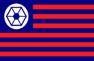 A red-and-blue variant of the "Hexagon and Stripes", a proposal for the Second National Flag of the Confederate States