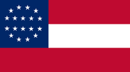 An 18-star variant of the "Stars and Bars" designed by Jonathan Henry Childs, a notable Sympathiser from the Republic of Westerland, in order to celebrate the birth of the Confederacy, the 10 stars in a line represent the then 10 Confederate nations, whilst the 8 stars represent the 8 Territories of Westerland