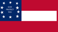 The "God Protect You" flag, a homemade version of the 10-star "Stars and Bars" flag, used as a battle flag of the 17th Zarkan Kingdom Infantry Division after it was presented to them by the girl who made it