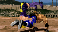 King performing the Frankensteiner on Nina in Tekken 2.