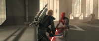 Darth Maul and Pre Vizsla battle for the throne of Mandalore.