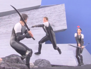 The victor fighting Finnick and Katniss with a katana