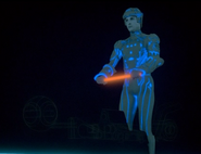 Just as the Tron's light cycle rezzes in, in the beginning of the light cycle sequence, the bottom of his legs are missing. This is due to the light cycle prop being in the way.