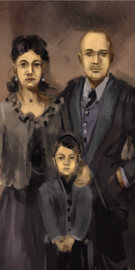 A painting from Fontaine's office depicting him and his fake family.