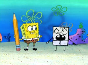 DoodleBob standing next to SpongeBob.