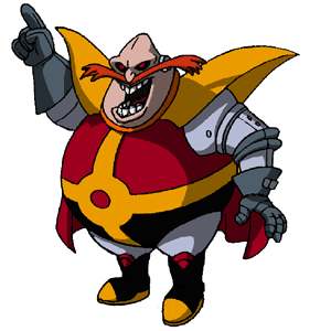 An unused design of Robotnik in promotional material. (Note: shoulder pads are incorrectly yellow as opposed to red)