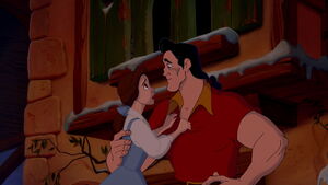 Gaston pretending to be concerned as Belle asks for his help in proving her father's "sanity".